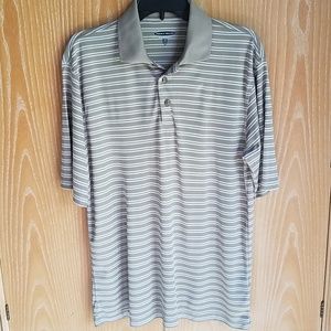 Pebble Beach Polo Shirt Short Sleeve Mens Size M Tan White Striped